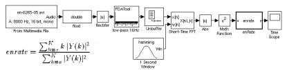 Implementation of enrate speaking rate measure in simulink.